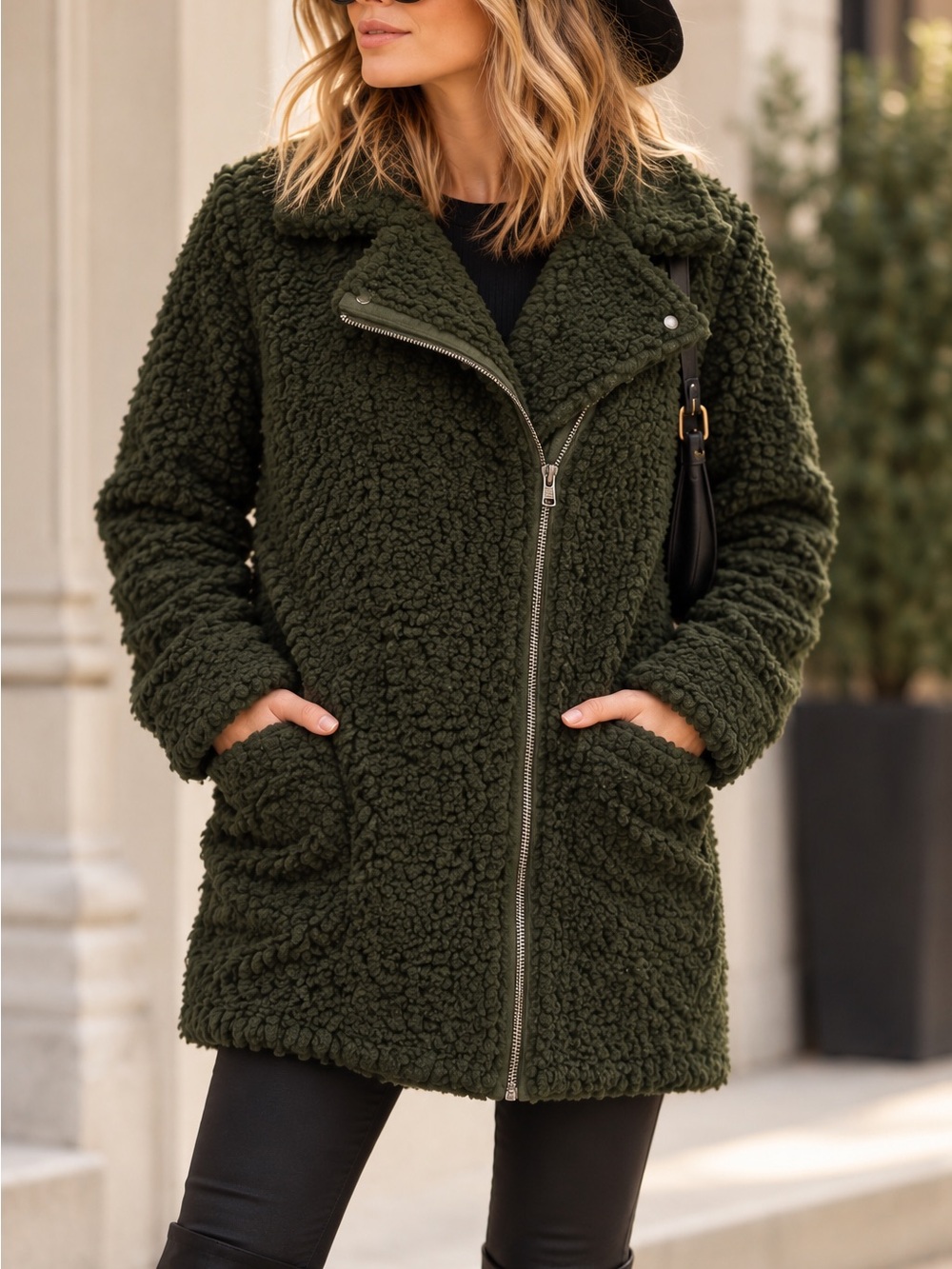 Hollister Women’s XS Faux Fur Long Coat Full Zip Plush Teddy Winter Jacket Cozy